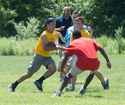 Leaders and cadets enjoyed a friendly game of football while visiting SIUE’s campus on Friday, July 20.